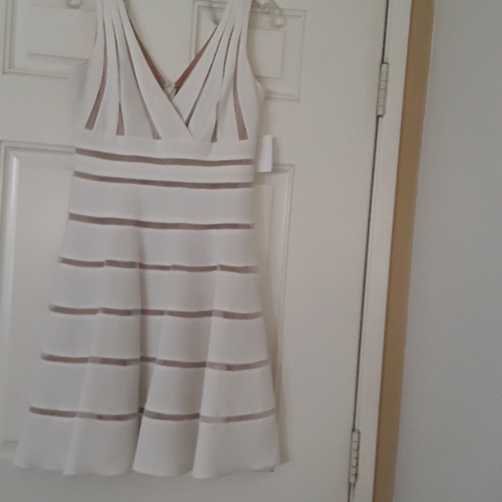 Beige lined cream dress